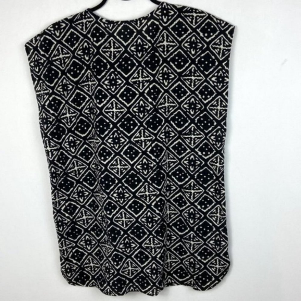Madewell Lace-Up Cover-Up Tunic Black Printed Size Medium Bohemian G2555 Boho M - Picture 5 of 8